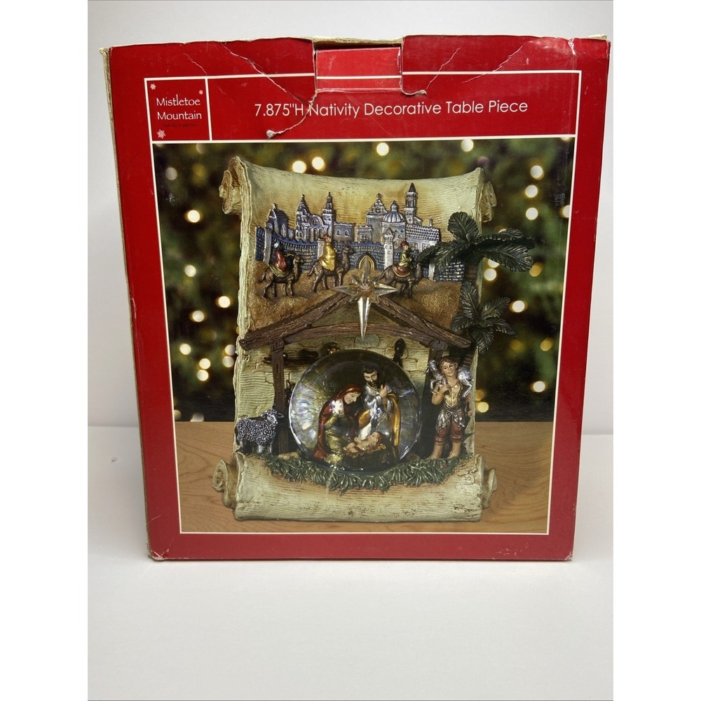Mistletoe Mountain Nativity Decorative Table‎ Piece Snow Globe Christmas Decor